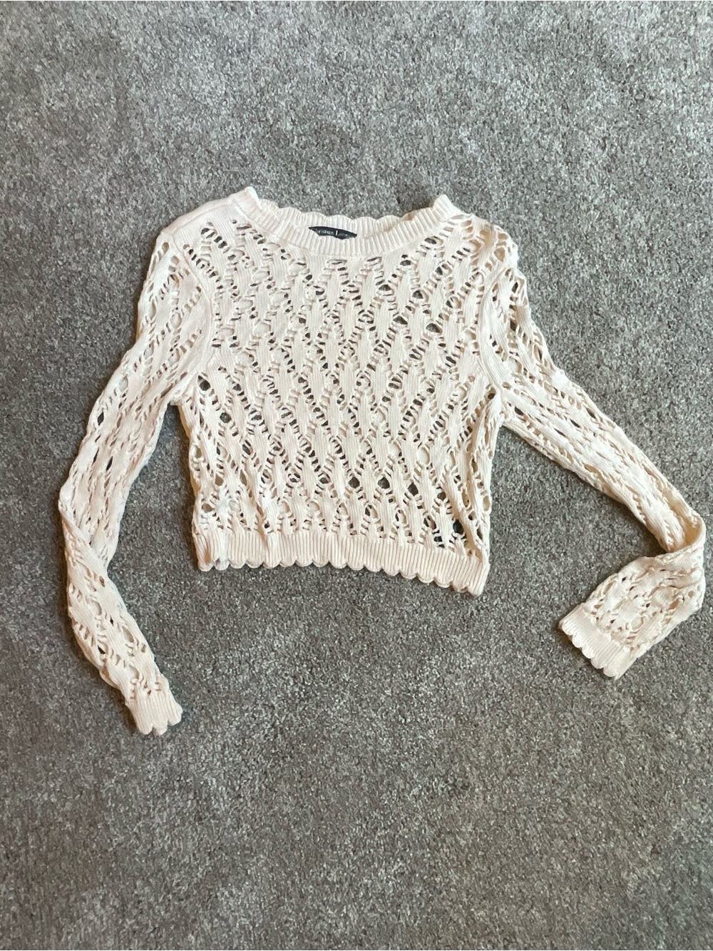 Christian Lacroix Crochet Open-Knit Cream Cropped Sweater Size Medium